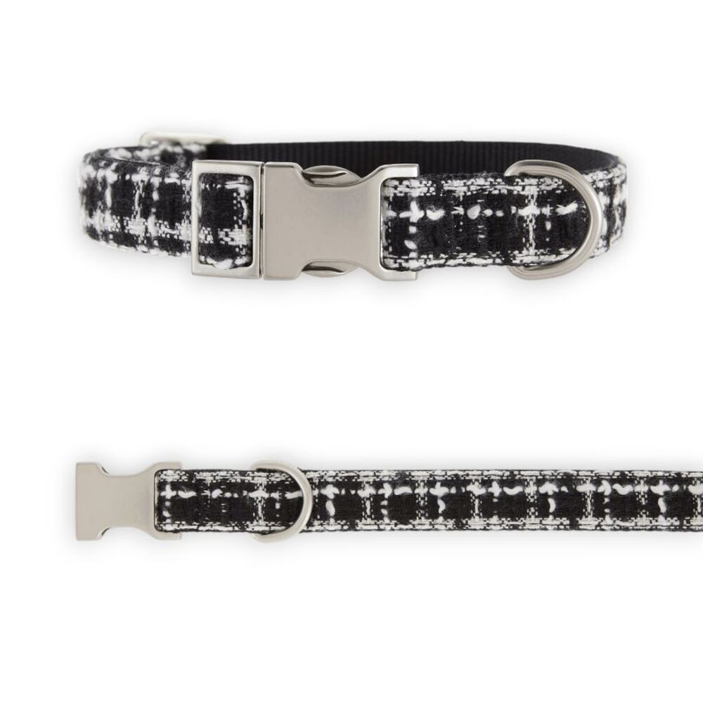 Top Paw Tweed Plaid Adjustable Dog Collar Size Large Black White Boucle Fashion